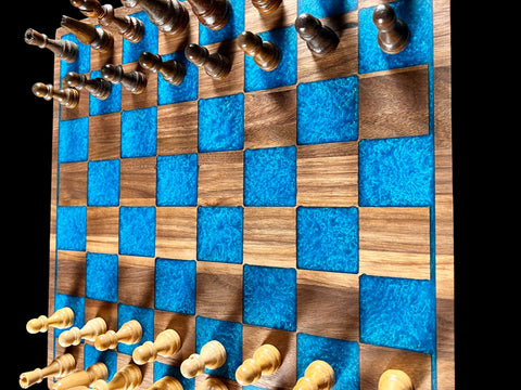 Chessboard, Walnut and Turquoise Resin